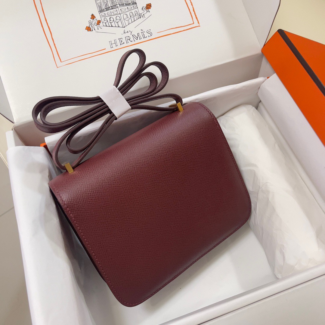 Hermes Constance 18 Mini Shoulder Bag In Bordeaux Epsom Leather